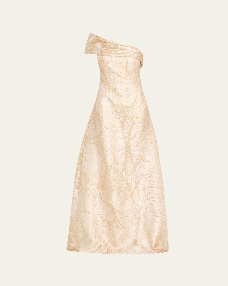 One-Shoulder Metallic Jacquard Gown